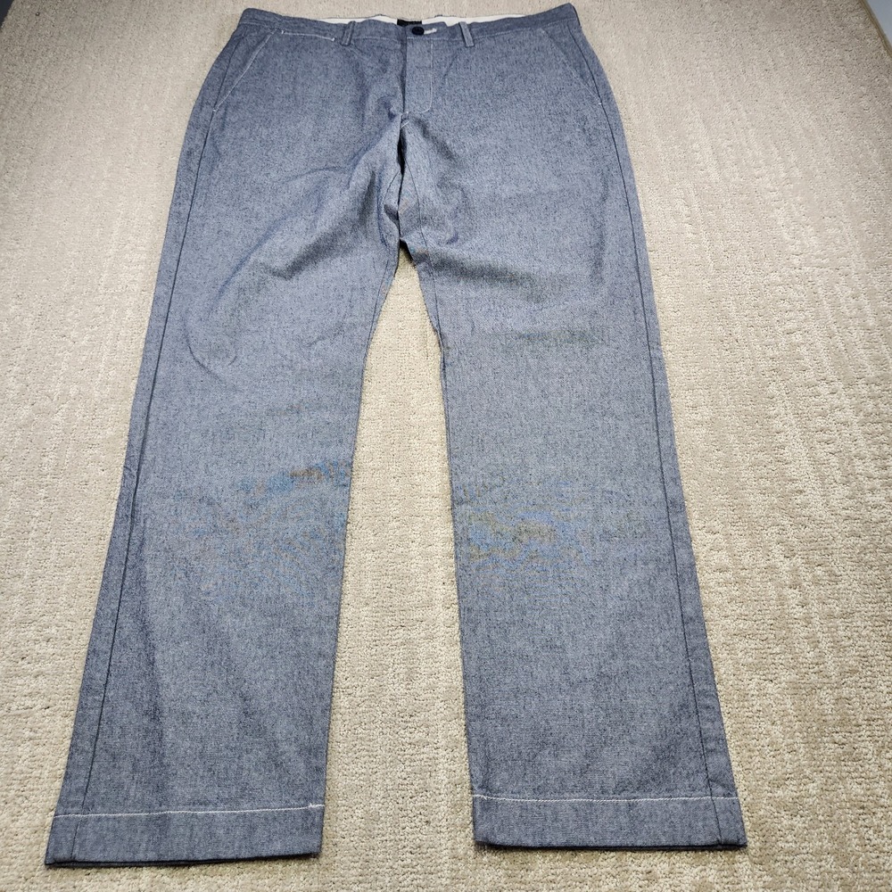 J Crew Chambray Pants Men 36x32 770 Straight Stretch Cotton Trouser Blue NEW
